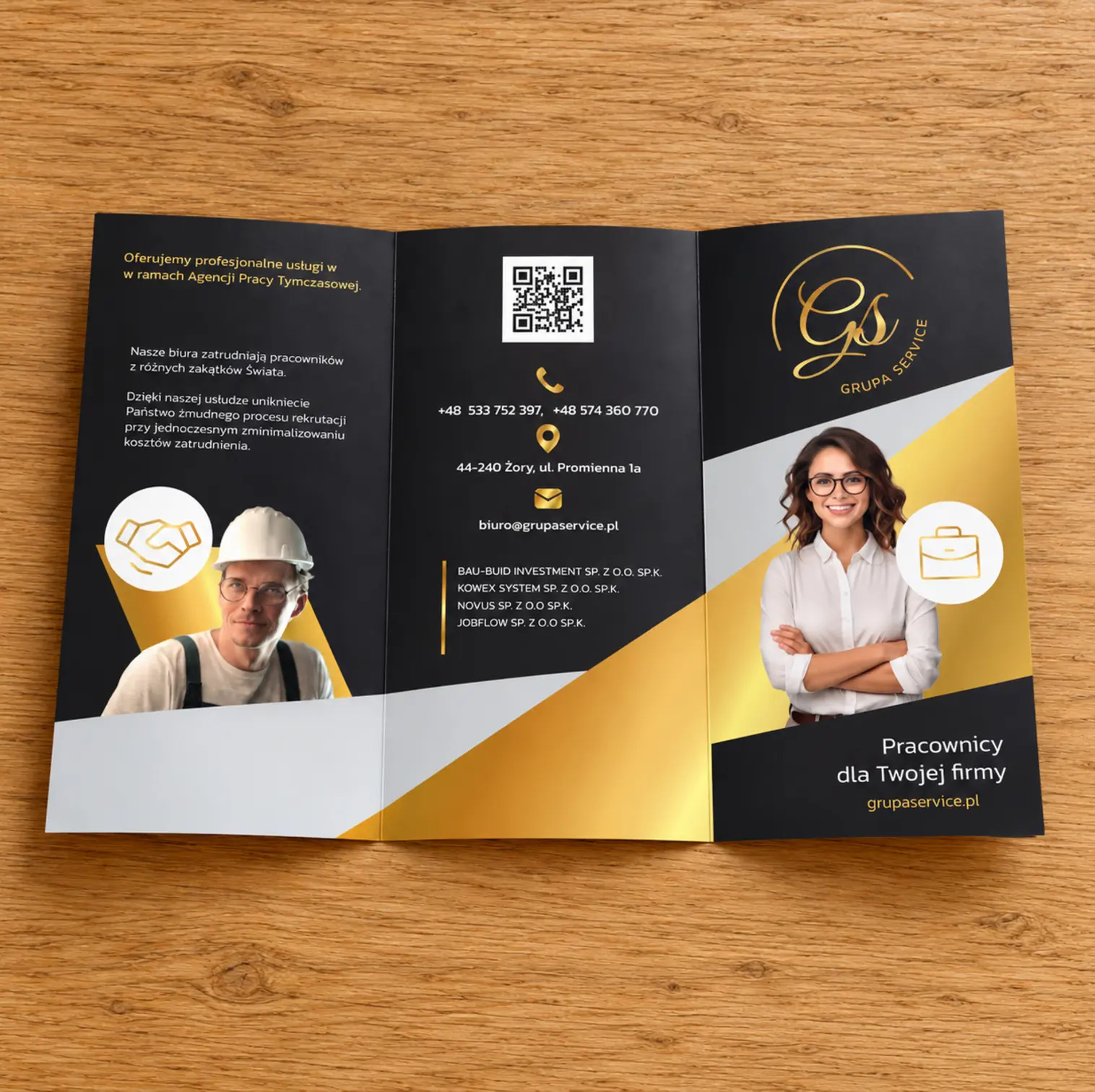 Projekt ulotki Grupy Service — strona zewnętrzna — projekt graficzny