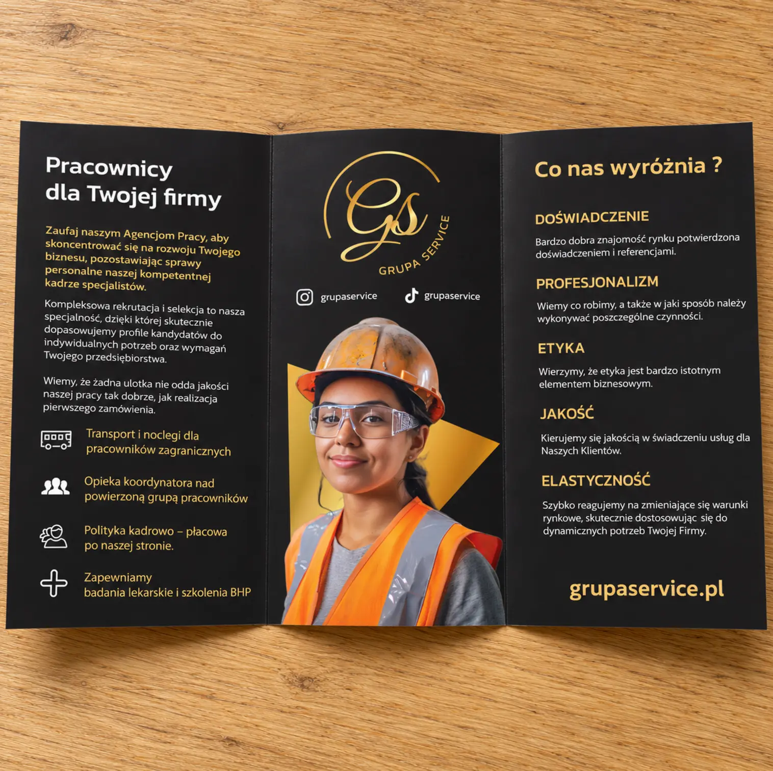 Projekt ulotki Grupy Service — wnętrze — projekt graficzny