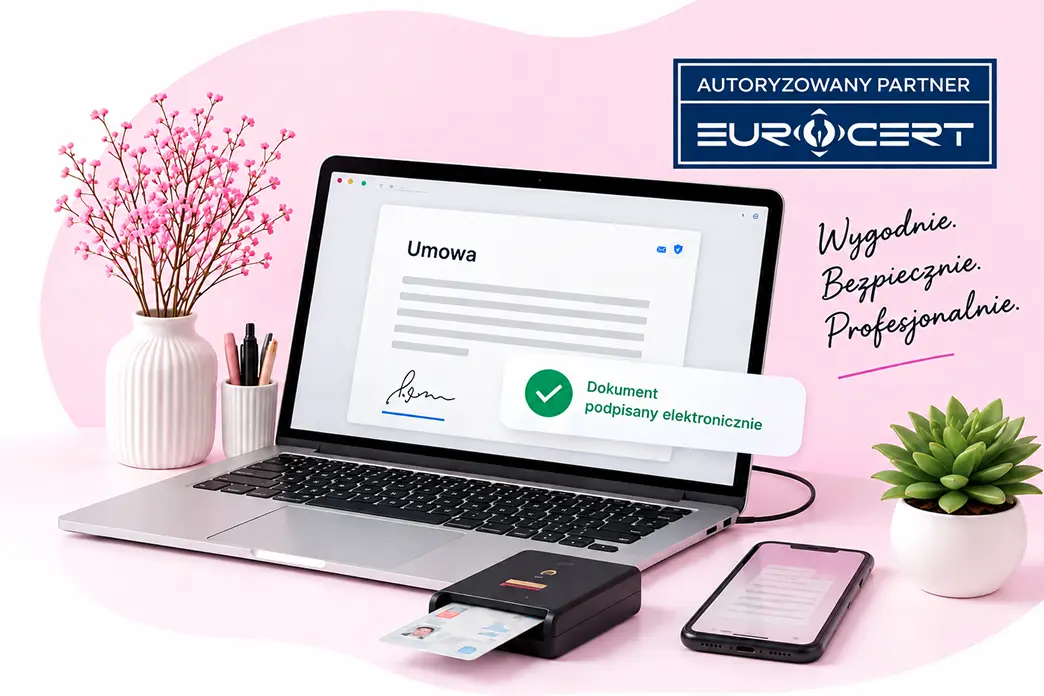 Umowa podpisana kwalifikowanym podpisem elektronicznym EuroCert na laptopie z czytnikiem karty