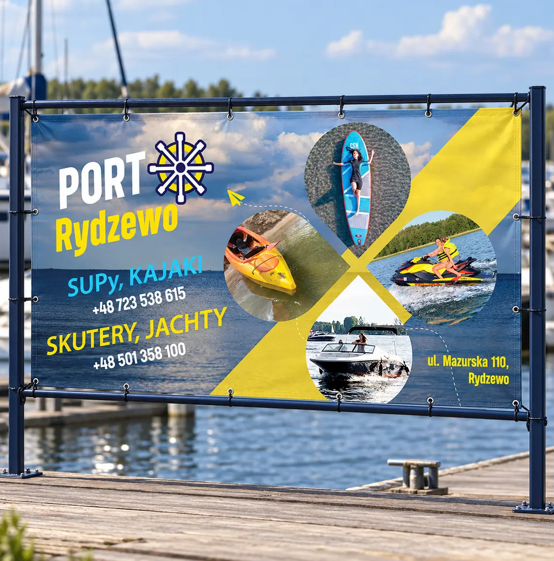 Wydruk banera dla portu — realizacja reklamy tradycyjnej